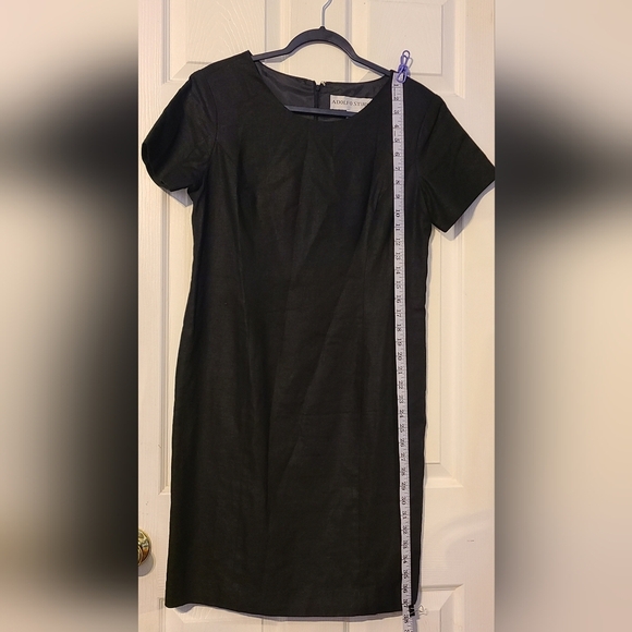 Black Sheath Dress 10 Shoulder Pads Lined Linen Blend Adolfo Studio VTG - Picture 8 of 8